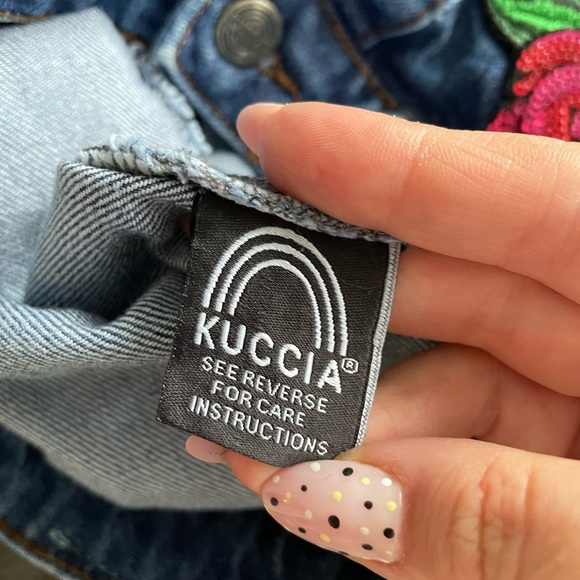 KUCCIA SEQUIN FLORAL PATCH DENIM SKIRT SIZE 8 - Picture 11 of 13